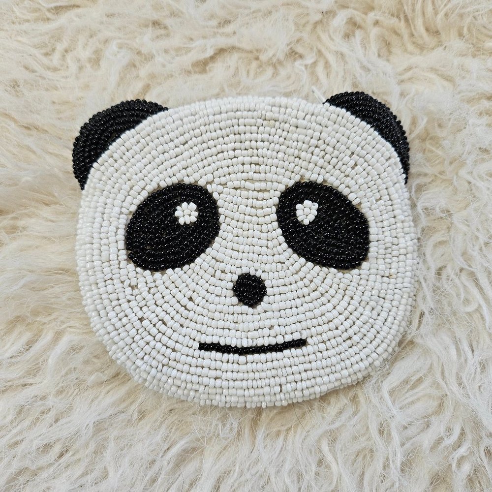 Handmade Panda Double Sides Beading Coin Pouch 4"x 4"